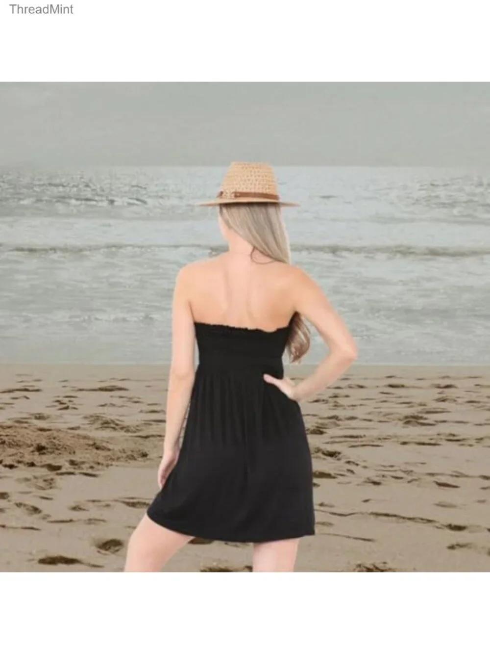 Strapless Tube Mini Dress Swimsuit Cover Up Ruched A-line Beach